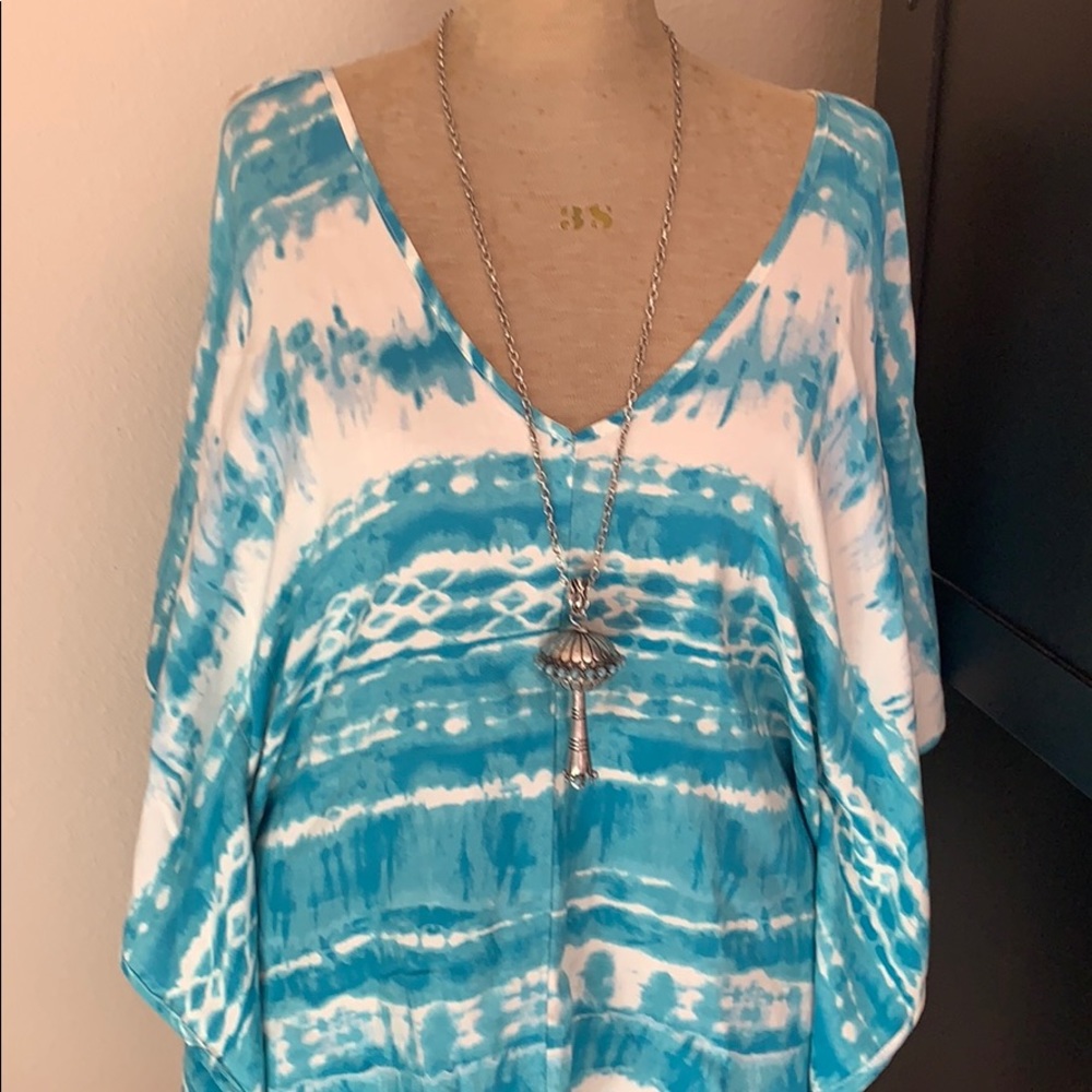 Lovestitch Cold Shoulder Turquoise Tie Dye Top